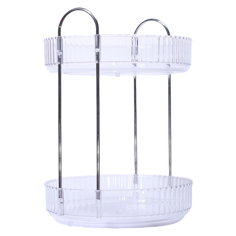 2-Tier Dormitory Makeup Organizer Plastic 360 Degree Rotating Adjustable Cosmetic Storage Box for Dresser Home Use