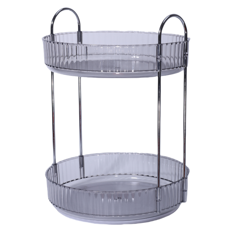 2-Tier Dormitory Makeup Organizer Plastic 360 Degree Rotating Adjustable Cosmetic Storage Box for Dresser Home Use