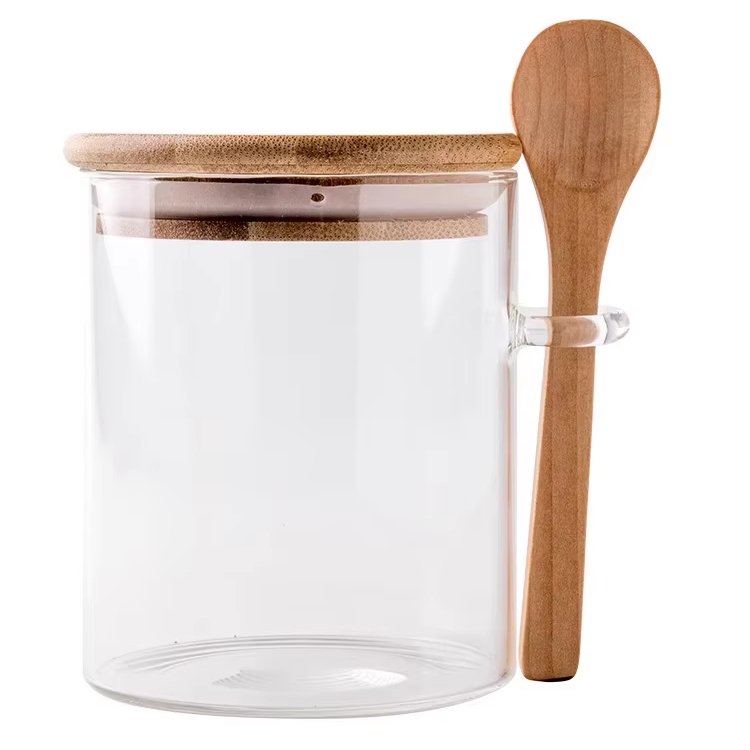 Food Container with Wooden Spoon Kitchen Canisters Bamboo Lids Food Storage Jar Coffee Bean Storage Tank Jar