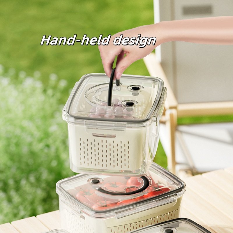 Vegetable Fruit Fresh Produce Fridge Refrigerator Fresh-keeping Storage Box Containers With Grid Strainer Drain Basket Crisper