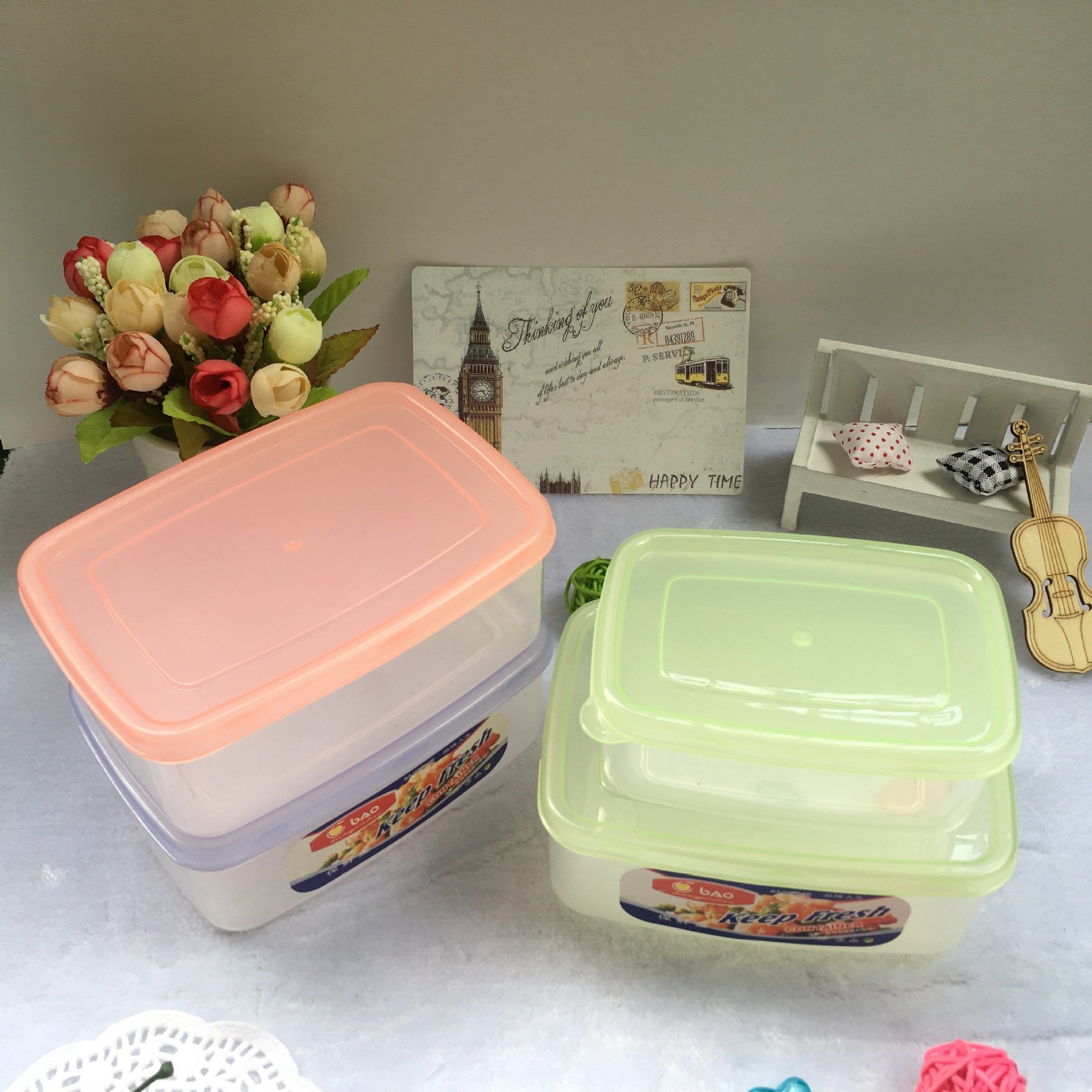 Kitchen Cereal Container Clear Food Storage with lids Plastic Containers Flip Top Plastic Containers Set with white lids
