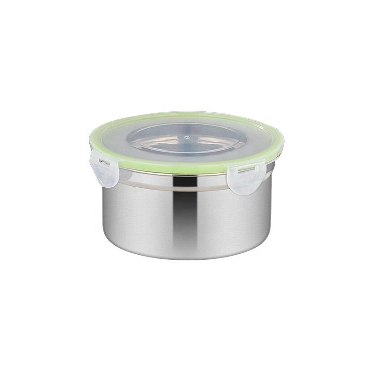 Kitchen Airtight Stainless Steel Anti-leak Round Shape Lunch Box Food Storage Box Fridge Food Containers