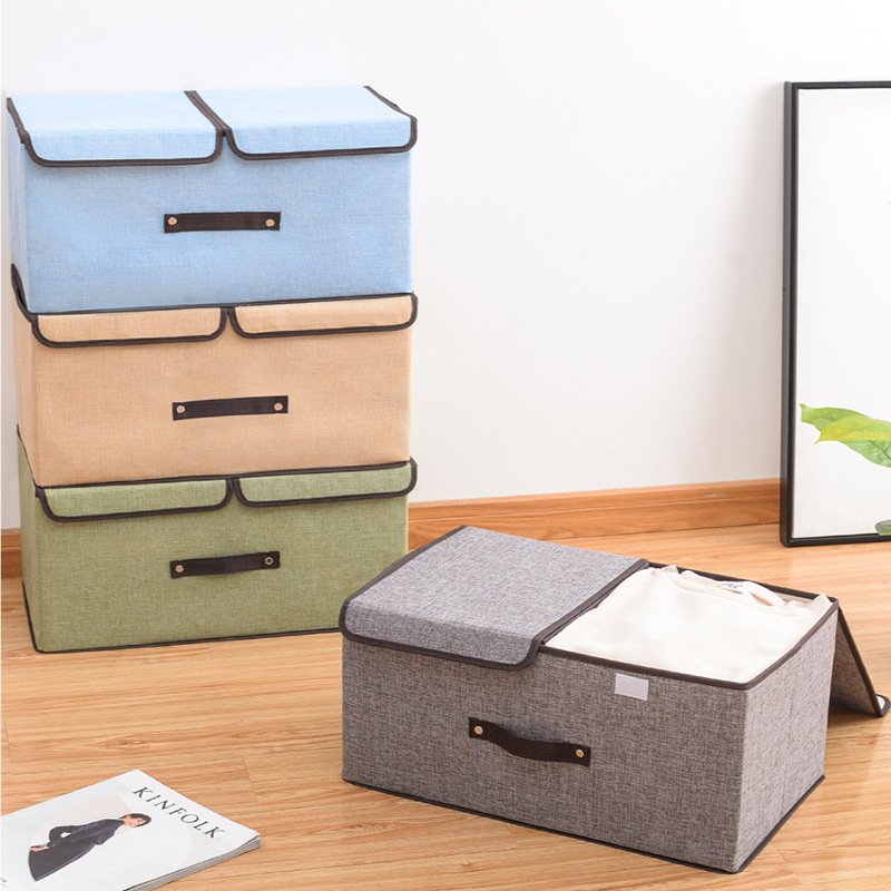 Foldable Storage Box with Lid Clothes and Toys Organisation Container Non-woven Storage Box Portable Storage Basket