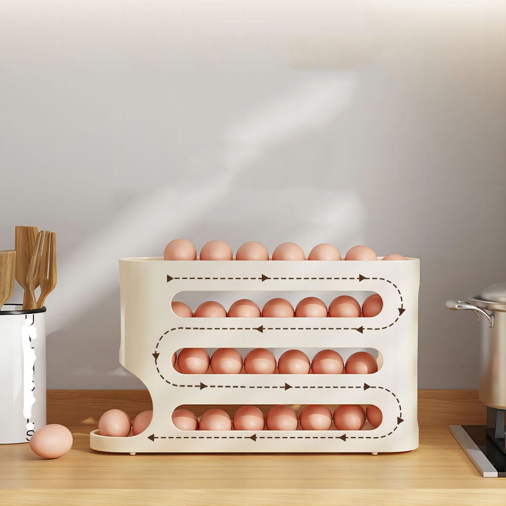 4 Layer Egg Storage Box Automatic Scrolling Egg Rack Side Door Large Capacity Automatic Egg Rolling Dispenser