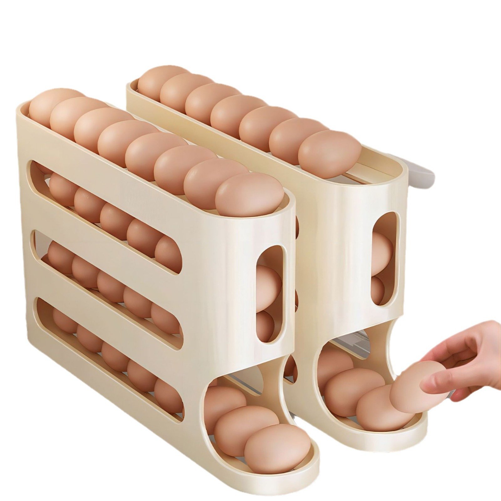 4 Layer Egg Storage Box Automatic Scrolling Egg Rack Side Door Large Capacity Automatic Egg Rolling Dispenser