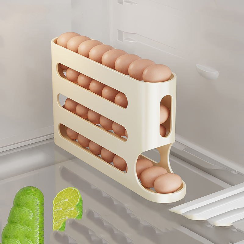 4 Layer Egg Storage Box Automatic Scrolling Egg Rack Side Door Large Capacity Automatic Egg Rolling Dispenser