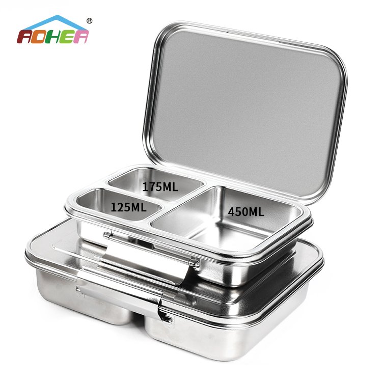Aohea 3 Compartment 304 Stainless Steel Lunch Box Food Container Thermos Bento Lunch Box For Adult