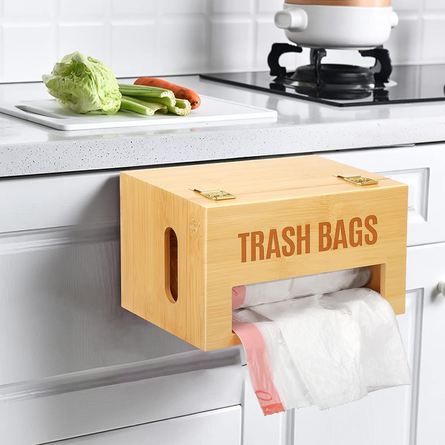 Wholesale Custom Wall Mount Kitchen Organizer Bamboo Plastic Grocery Trash Bag Dispenser