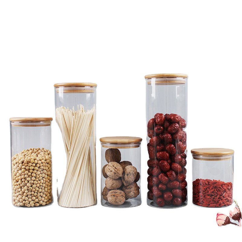 250ml 500ml 1000ml Airtight Kitchen Food Storage Container Glass Spice Jar with Bamboo Lids