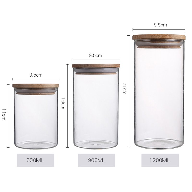250ml 500ml 1000ml Airtight Kitchen Food Storage Container Glass Spice Jar with Bamboo Lids