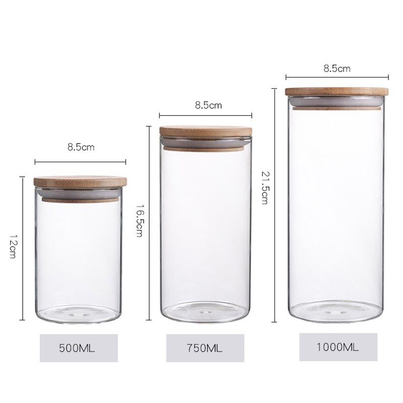 250ml 500ml 1000ml Airtight Kitchen Food Storage Container Glass Spice Jar with Bamboo Lids