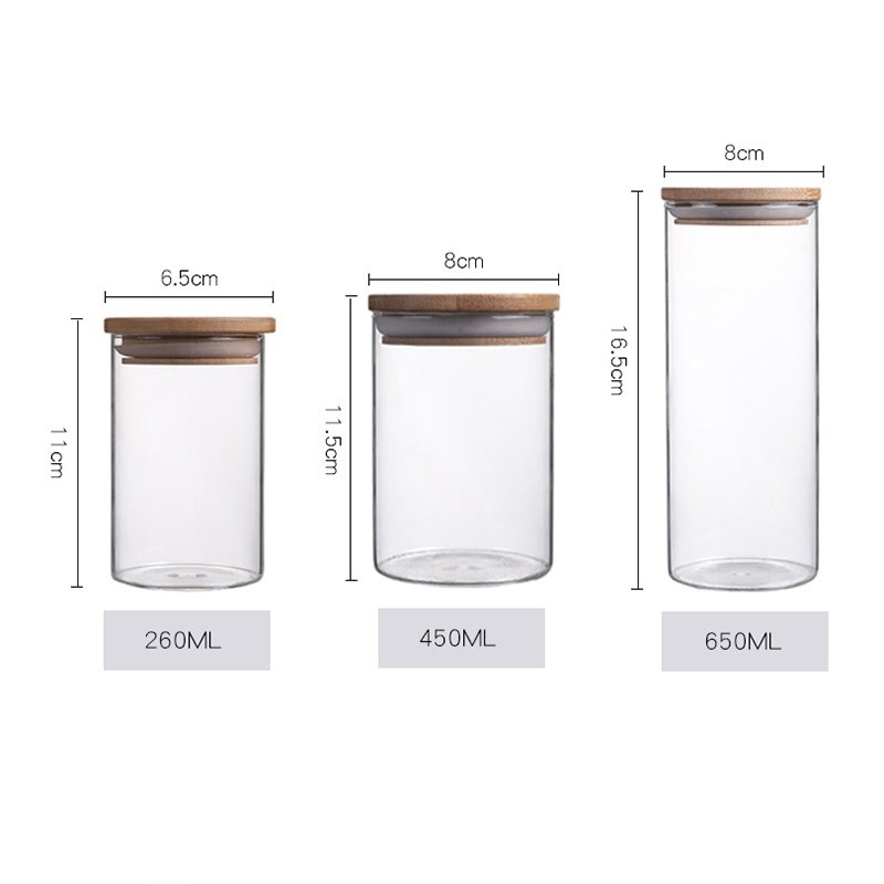 250ml 500ml 1000ml Airtight Kitchen Food Storage Container Glass Spice Jar with Bamboo Lids