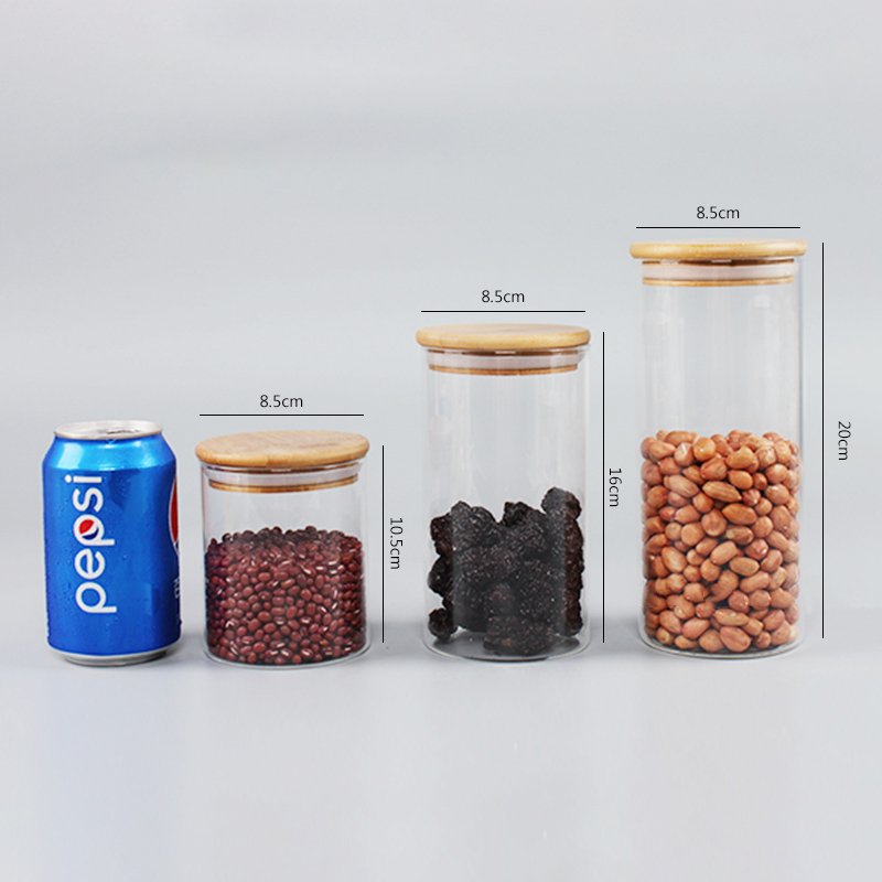 250ml 500ml 1000ml Airtight Kitchen Food Storage Container Glass Spice Jar with Bamboo Lids
