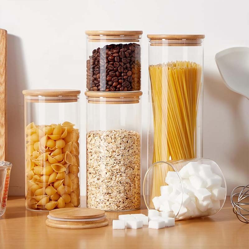 Wholesale Kitchen Food Storage Jar Heat Resistant Clear Airtight Canisters High Borosilicate Glass Storage Jars with Bamboo Lid