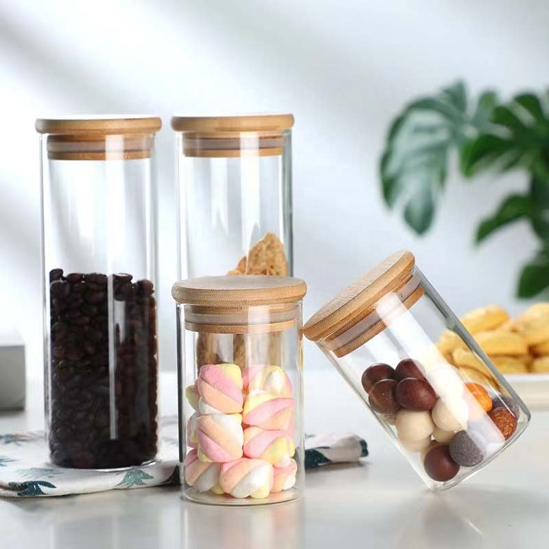 Wholesale Kitchen Food Storage Jar Heat Resistant Clear Airtight Canisters High Borosilicate Glass Storage Jars with Bamboo Lid