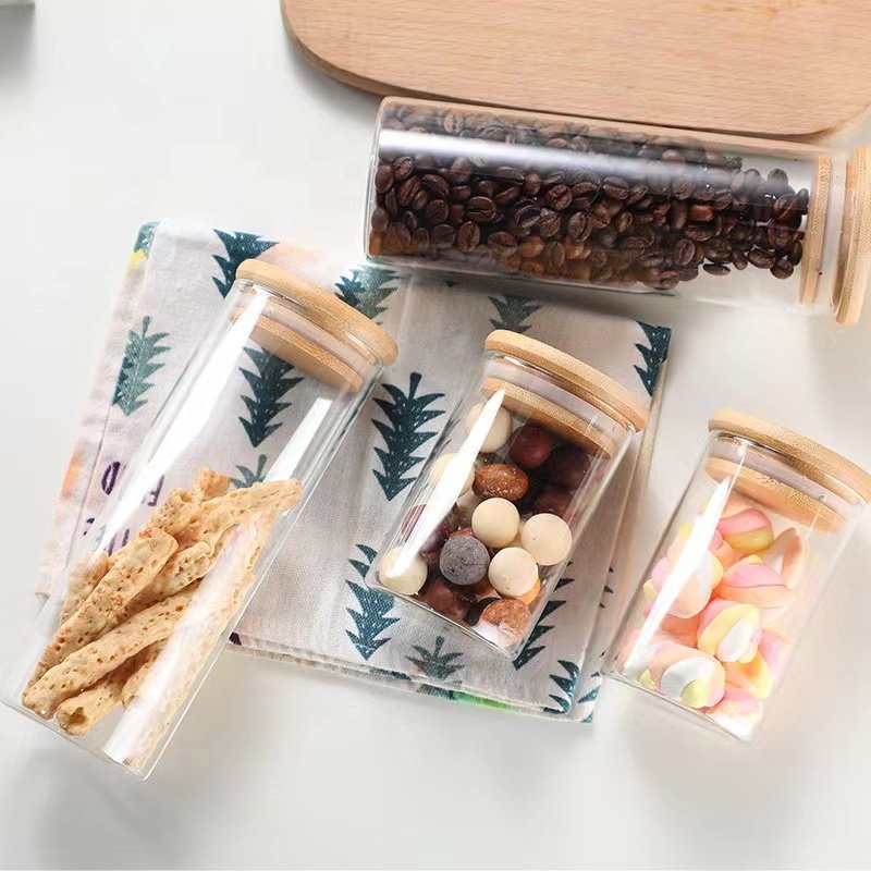 Wholesale Kitchen Food Storage Jar Heat Resistant Clear Airtight Canisters High Borosilicate Glass Storage Jars with Bamboo Lid