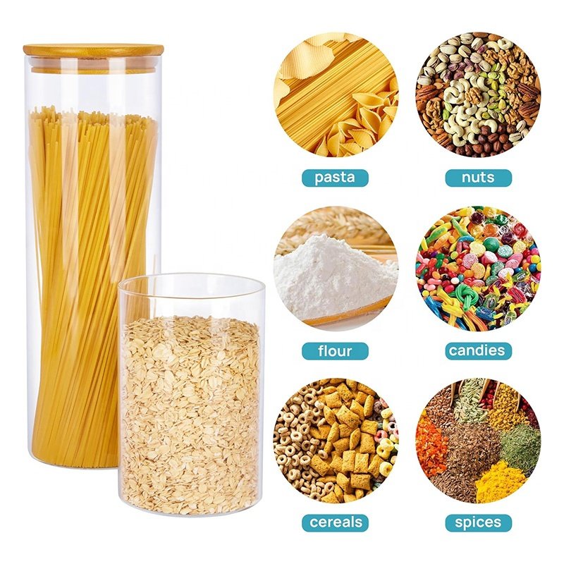 Wholesale Kitchen Food Storage Jar Heat Resistant Clear Airtight Canisters High Borosilicate Glass Storage Jars with Bamboo Lid