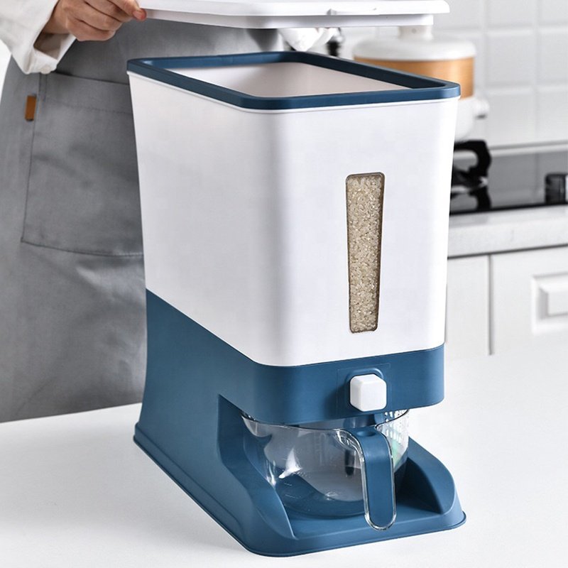 Plastic Kitchen Big Automatic Rice Bucket Dry Food Cereal Rice And Grain Dispenser 10kg Storage Box Container