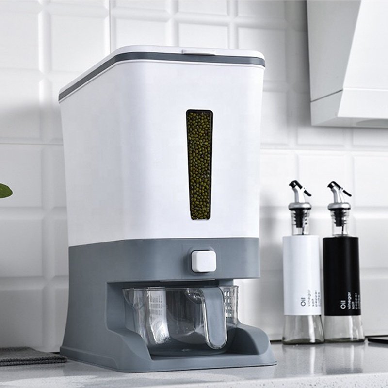 Plastic Kitchen Big Automatic Rice Bucket Dry Food Cereal Rice And Grain Dispenser 10kg Storage Box Container