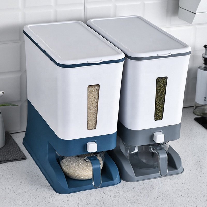 Plastic Kitchen Big Automatic Rice Bucket Dry Food Cereal Rice And Grain Dispenser 10kg Storage Box Container