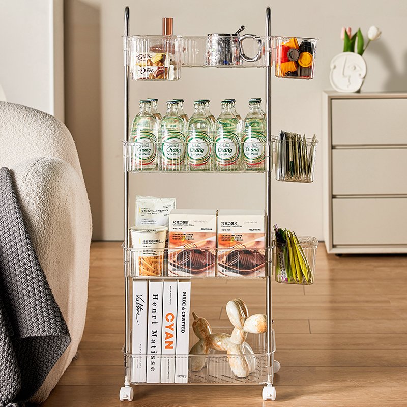 Wannuo Flexible Food and Drink Organizer Multilevel Kitchen Plastic Storage Rack with Wheels for Food Storage
