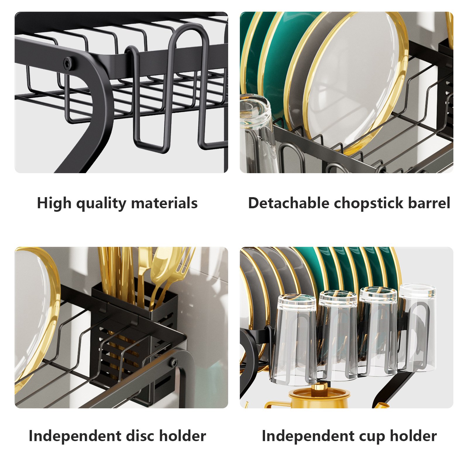 Multifunctional Metal Kitchen Drain Bowl Dish Rack Household Tableware Cup Storage Cabinet Countertop Countertop Rack