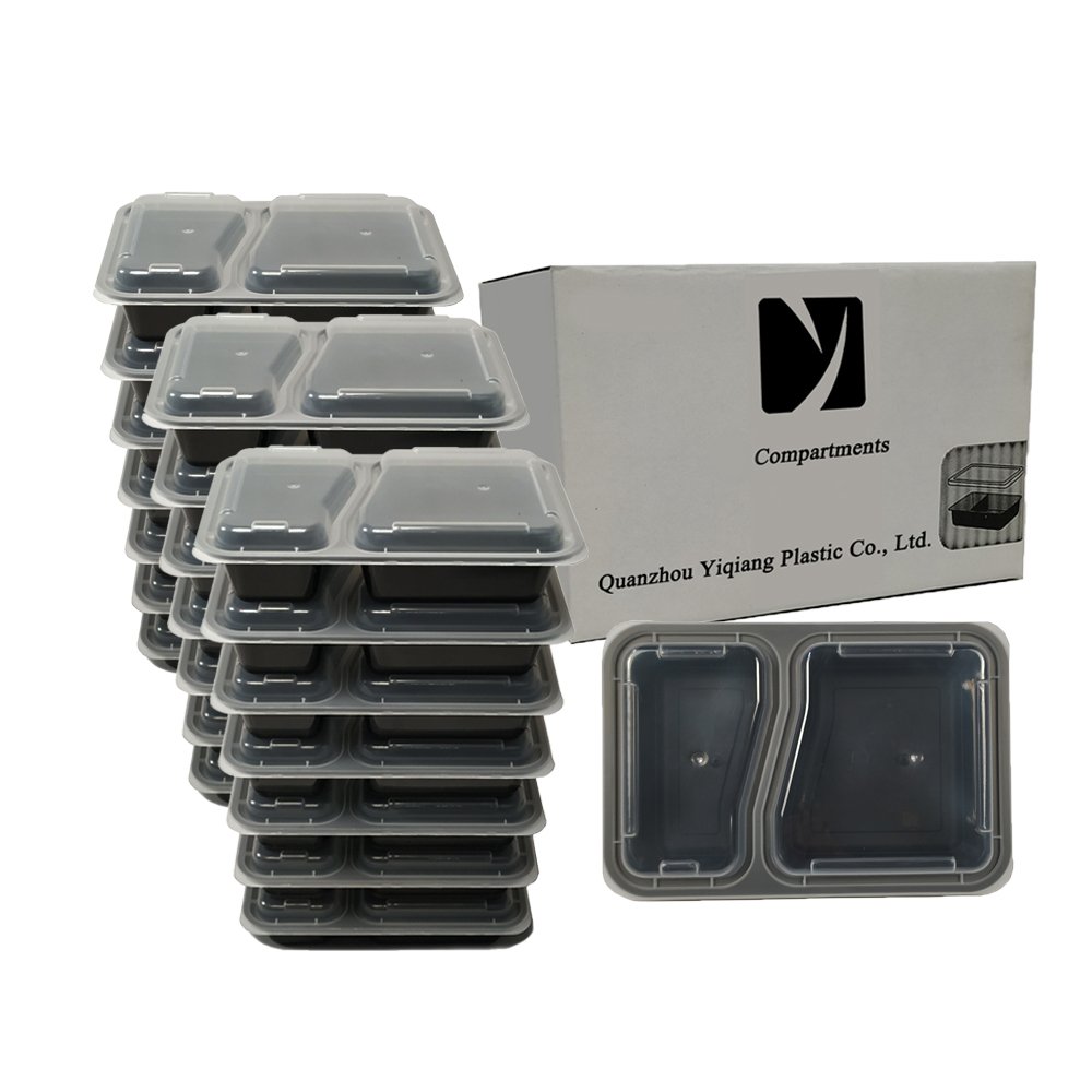 10 Pack 2 Compartment Disposable Upscale Plastic Food Grade Pp Microwave Container for Food with Lid