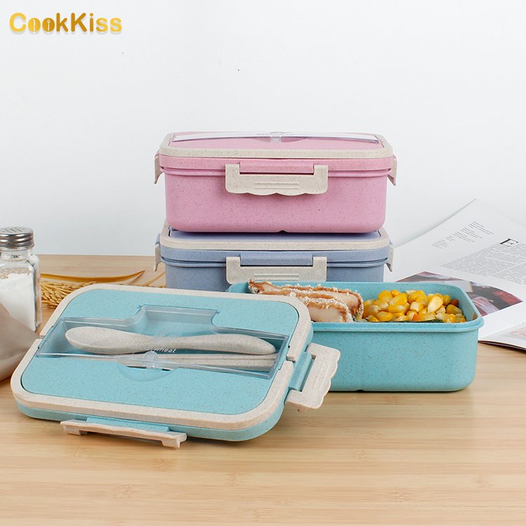Wholesale Eco-Friendly School Children Wheat Straw Japanese Bento Boxes Kids Plastic Lunch Box