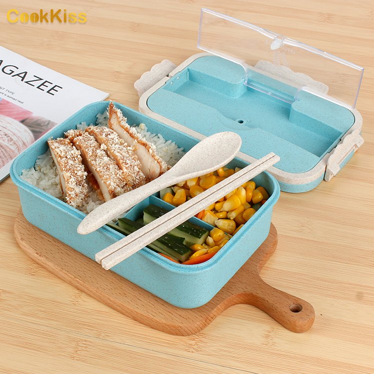 Wholesale Eco-Friendly School Children Wheat Straw Japanese Bento Boxes Kids Plastic Lunch Box