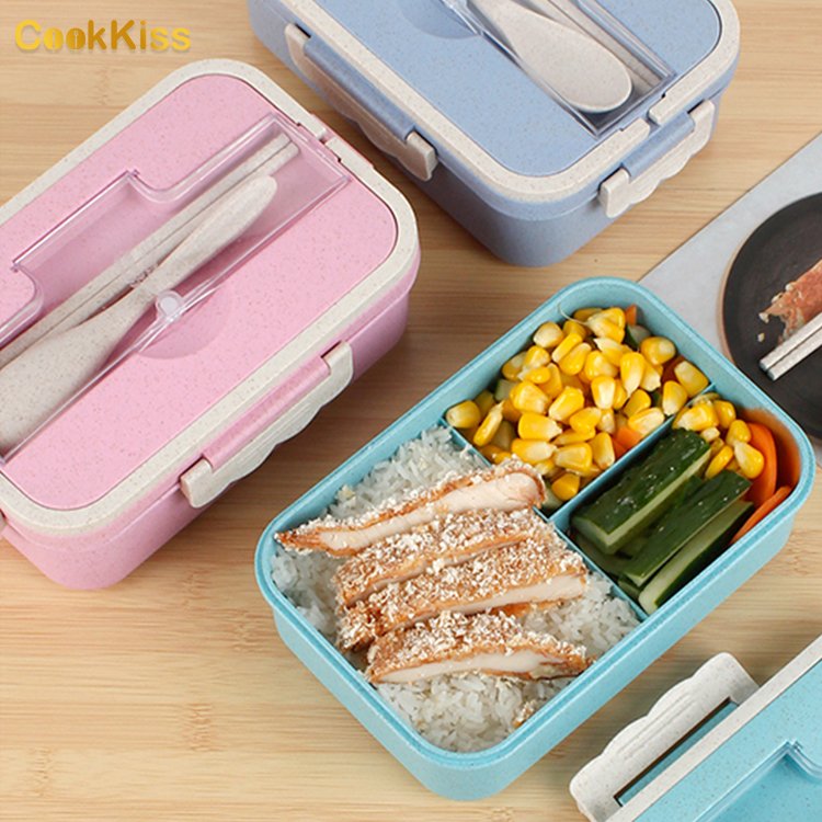 Wholesale Eco-Friendly School Children Wheat Straw Japanese Bento Boxes Kids Plastic Lunch Box