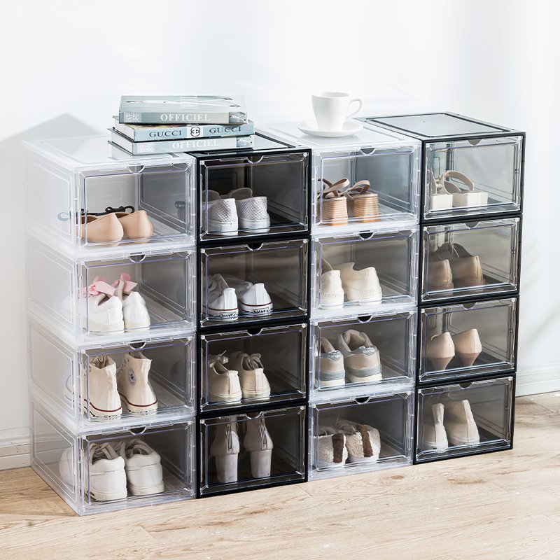 Easy to take shoes plastic folding transparent basketball shoe storage box and football shoe storage box