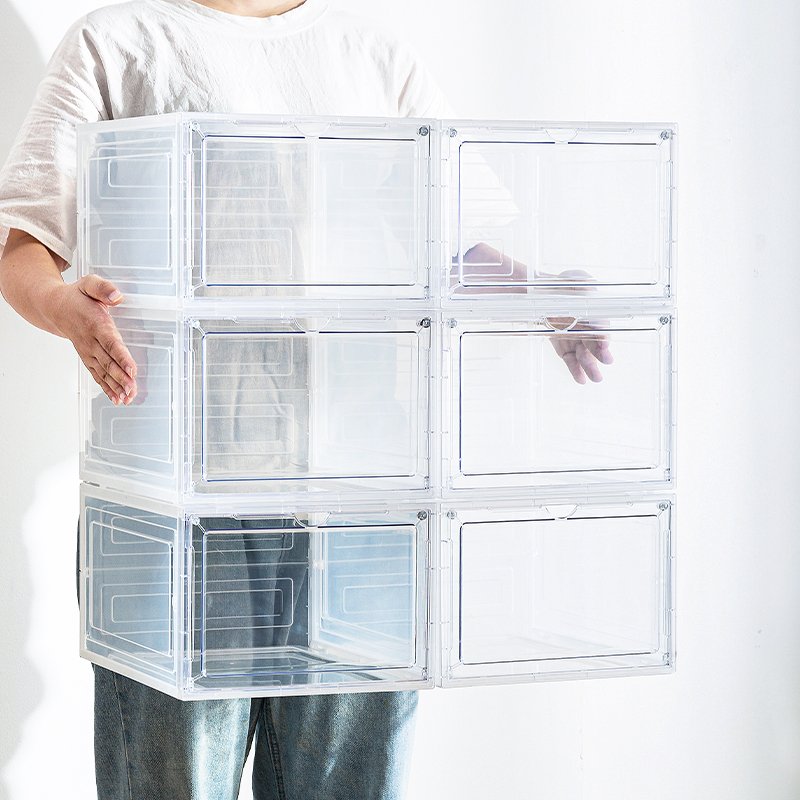 Easy to take shoes plastic folding transparent basketball shoe storage box and football shoe storage box