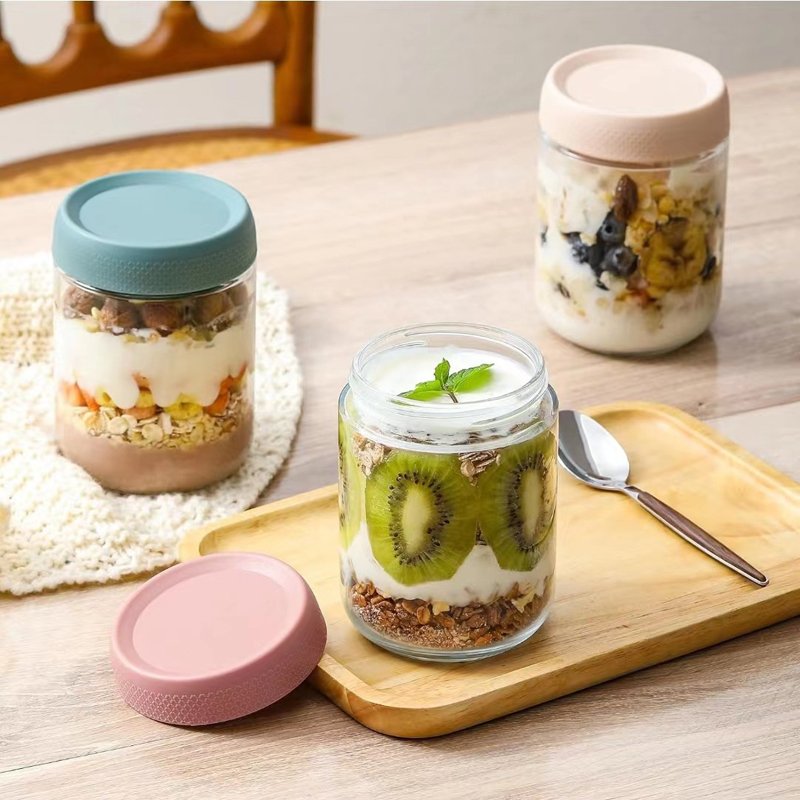 16oz Glass Food Storage Containers for Snacks Yogurt Spice Sugar Wide mouth Salad Jars Overnight Oats Containers with Lids