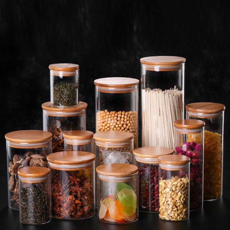 Recipientes De Vidrio Tapa De Bambu Food Storage Containers Storage Glass Jars Wooden Cover Glass Storage Containers With Lids