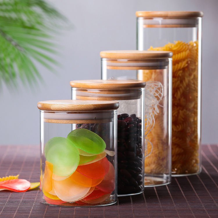 Recipientes De Vidrio Tapa De Bambu Food Storage Containers Storage Glass Jars Wooden Cover Glass Storage Containers With Lids