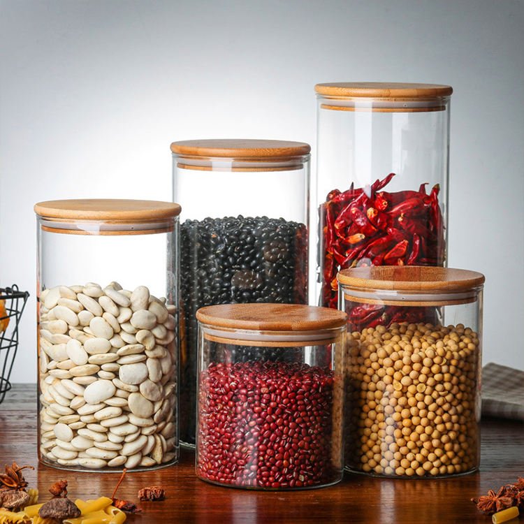 Recipientes De Vidrio Tapa De Bambu Food Storage Containers Storage Glass Jars Wooden Cover Glass Storage Containers With Lids