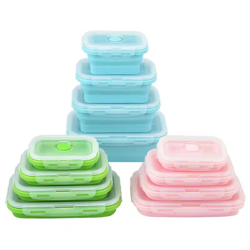 Hot Sale Factory Wholesale Bpa Free Silicone Tableware Kids Collapsible Bento Lunch Box Food Storage Container Set with Lid