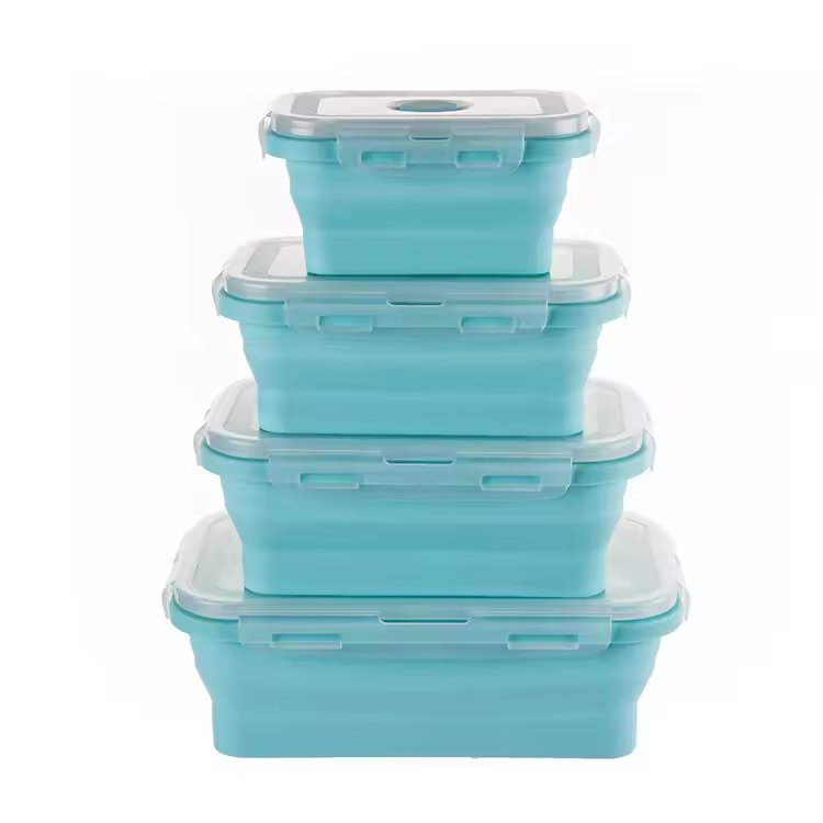 Hot Sale Factory Wholesale Bpa Free Silicone Tableware Kids Collapsible Bento Lunch Box Food Storage Container Set with Lid