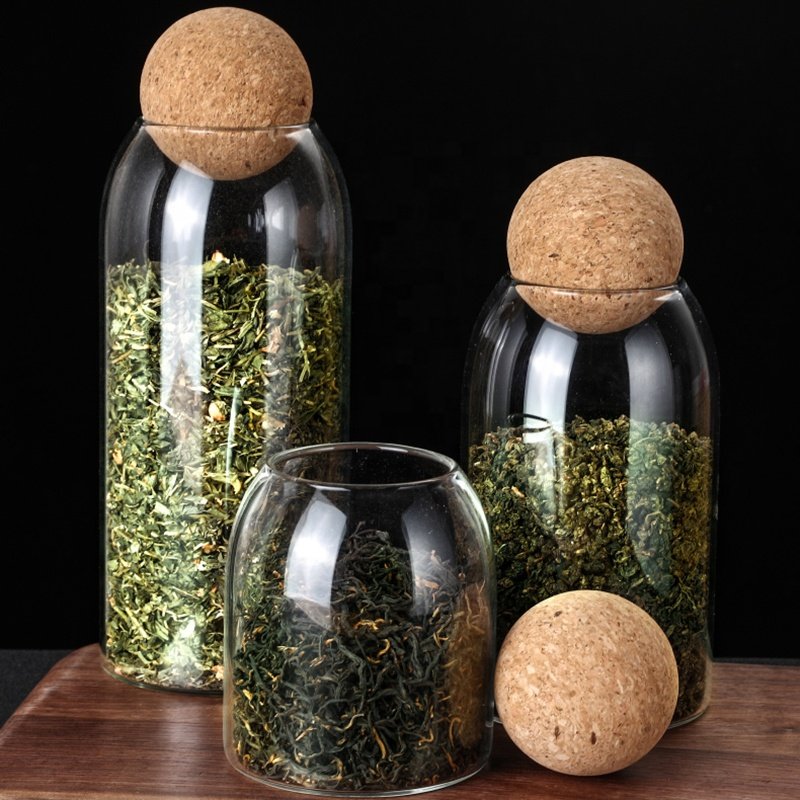 Kitchen Food Storage Jars Wood Lid Cork Stopper Empty Glass Canister Jar