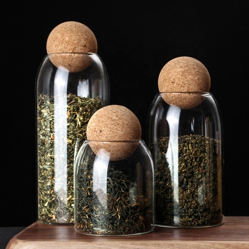Kitchen Food Storage Jars Wood Lid Cork Stopper Empty Glass Canister Jar