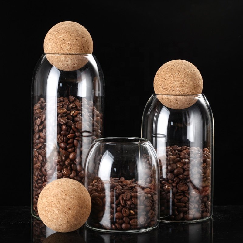 Kitchen Food Storage Jars Wood Lid Cork Stopper Empty Glass Canister Jar