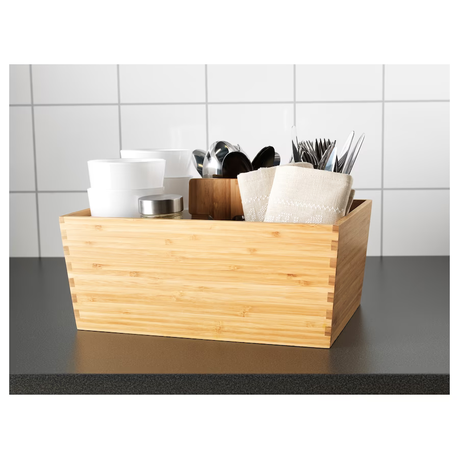 High Quality Bamboo Storage Box with Handle for Home Organization Cleaning Wooden Tool Holder