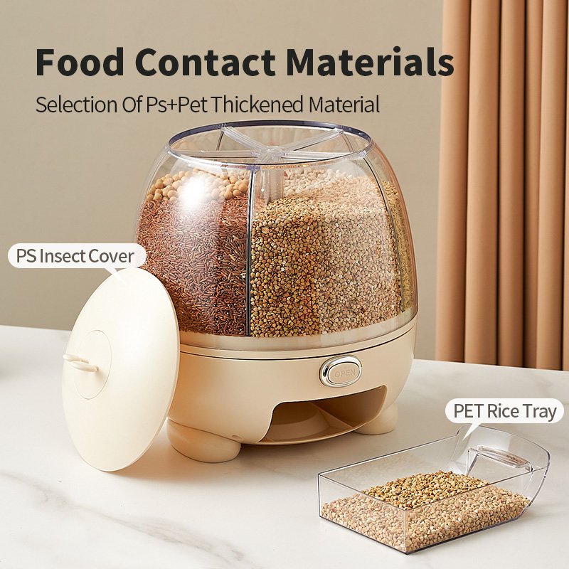 Rice Dispenser Kitchen Moisture-Proof 5-Grid Rotating Food Grain Dispenser Cereal Storage Box Rice Container Dispenser