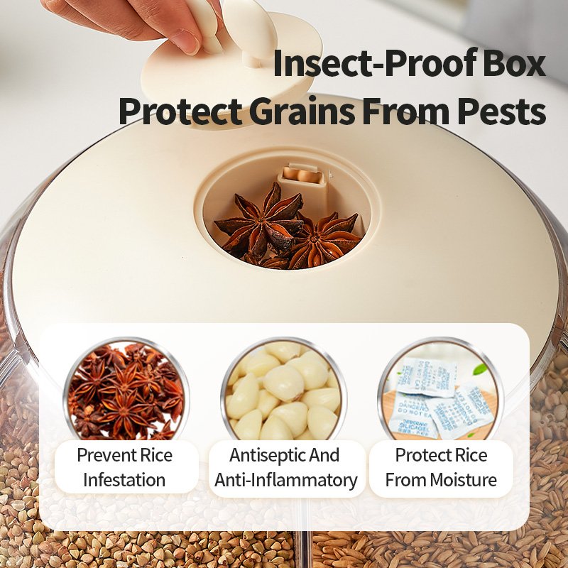 Rice Dispenser Kitchen Moisture-Proof 5-Grid Rotating Food Grain Dispenser Cereal Storage Box Rice Container Dispenser