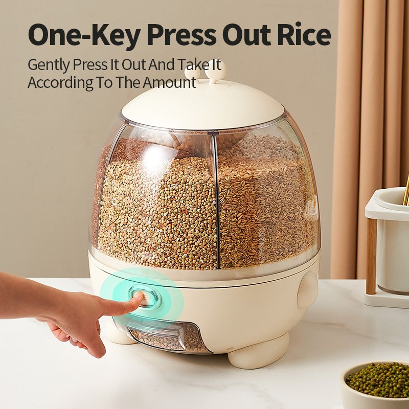 Rice Dispenser Kitchen Moisture-Proof 5-Grid Rotating Food Grain Dispenser Cereal Storage Box Rice Container Dispenser