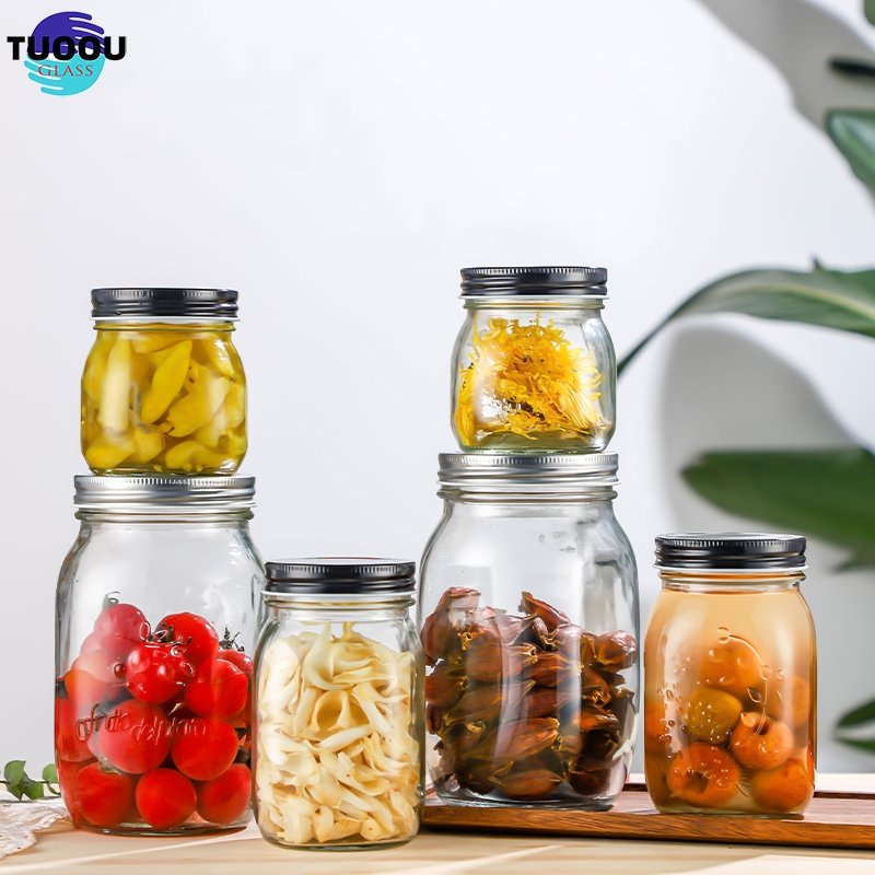 Factory In Stock Wholesale 16oz 32oz Wide Mouth Storage Bottle Honey Food Glass Mason Jars With Split Body Screw Lid