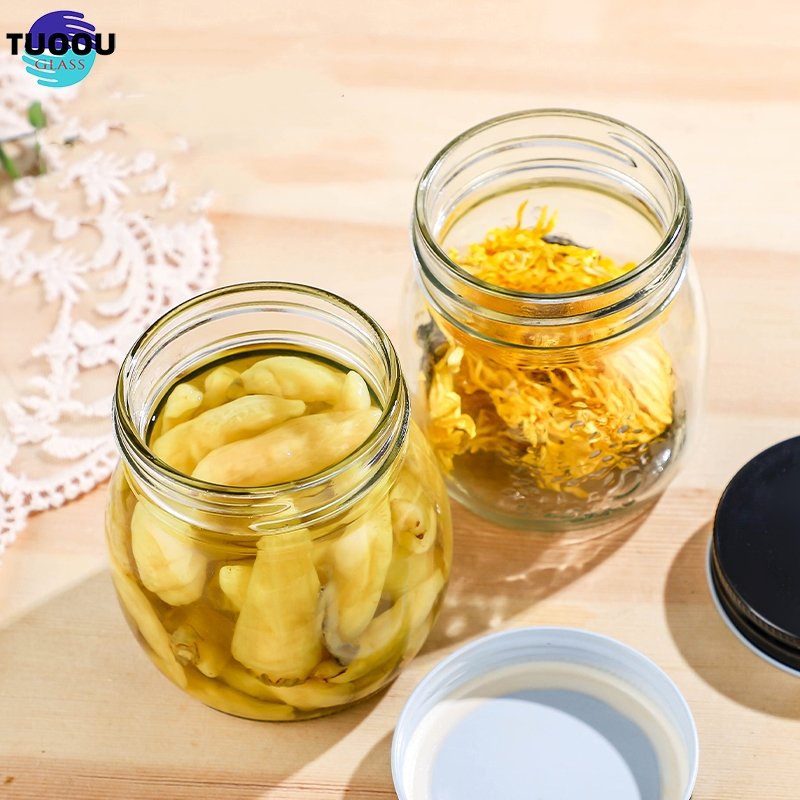 Factory In Stock Wholesale 16oz 32oz Wide Mouth Storage Bottle Honey Food Glass Mason Jars With Split Body Screw Lid