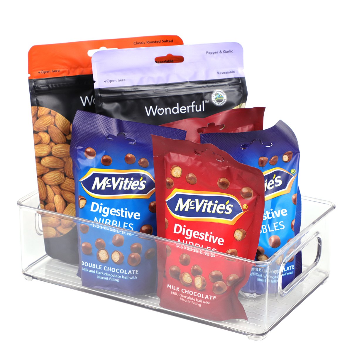 10x6x3 Inch Clear Stackable Fruit Organizer Plastic Kitchen Food Storage Bin with Handles