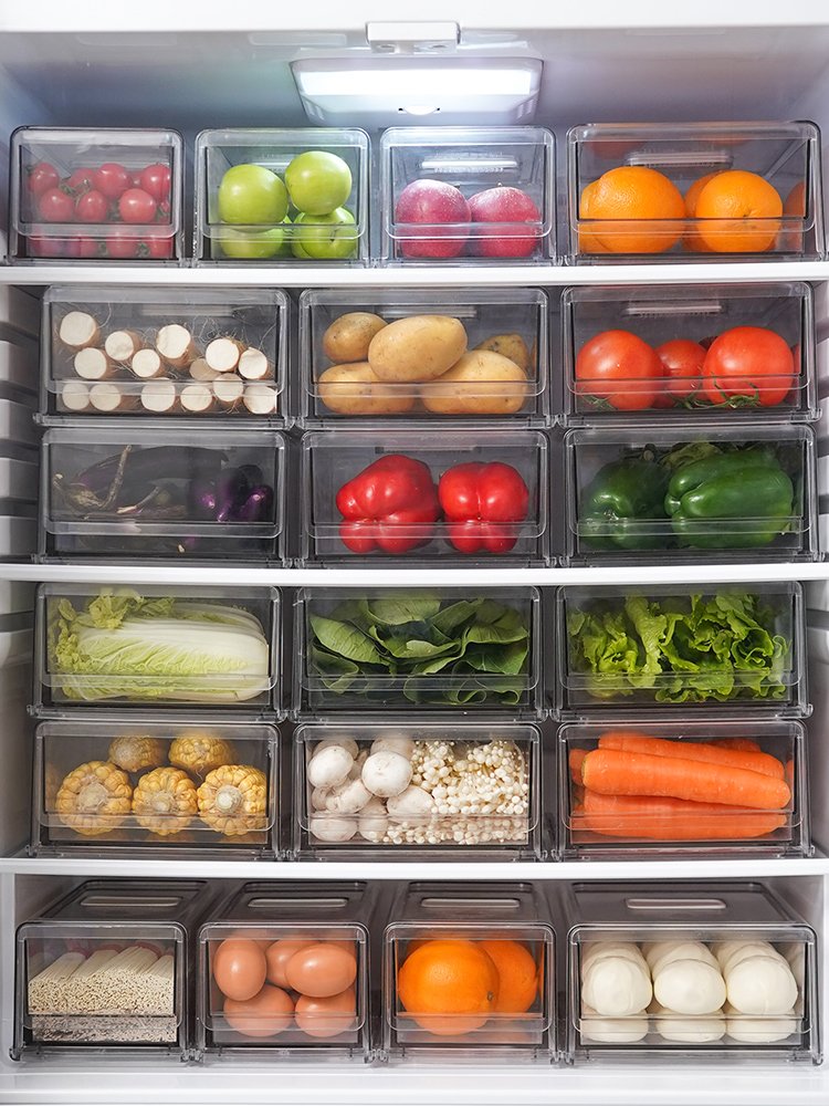 Drawer Type Fresh Storage Box with Drain Pad for Fridge Container Case Organizer