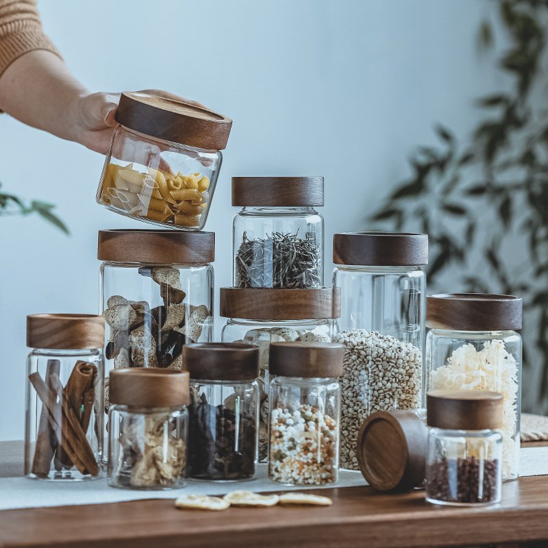 Hot Sale High Quality Kitchen Food Storage Container Airtight Sealed Clear Glass Jar Glass Food Storage Jar With Acacia Lids